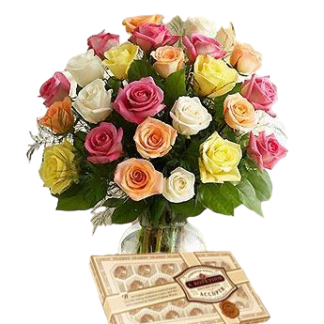 25 colorful roses with chokolates | Flower Delivery Samara